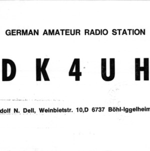 QSL Card from DK4UH, Böhl-Iggelheim, Germany, to W4ATC, NC State Student Amateur Radio