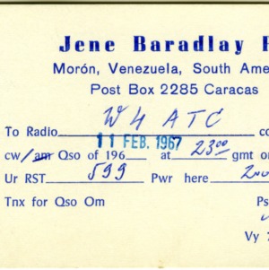 QSL Card from YV4MC, Moron, Venezuela, to W4ATC, NC State Student Amateur Radio