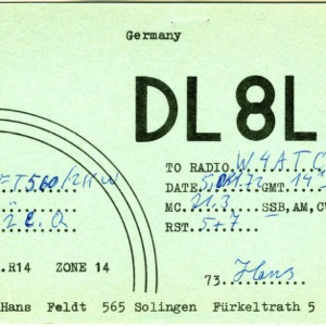 QSL Card from DL8LR, Solingen, Germany, to W4ATC, NC State Student Amateur Radio