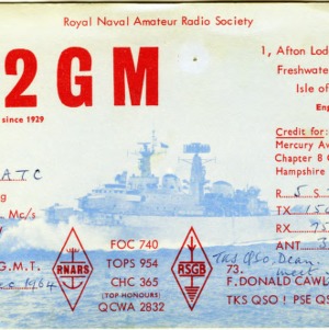 QSL Card from G2GM, Freshwater, England, to W4ATC, NC State Student Amateur Radio