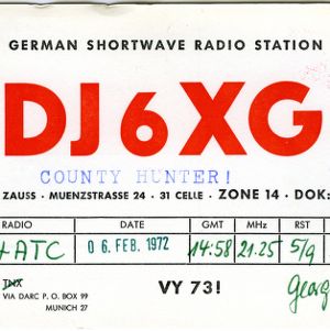 QSL Card from DJ6XG, Celle, Germany, to W4ATC, NC State Student Amateur Radio