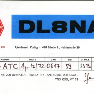 QSL Card from DL8NA, Bunde, Germany, to W4ATC, NC State Student Amateur Radio
