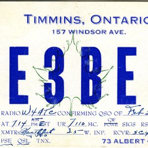 QSL Card from VE3BEG, Timmins, Canada, to W4ATC, NC State Student Amateur Radio