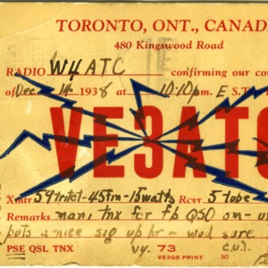 QSL Card from VE3ATC, Toronto, Canada, to W4ATC, NC State Student Amateur Radio