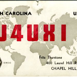 QSL Card from W4UXI, Chapel Hill, N.C., to W4ATC, NC State Student Amateur Radio