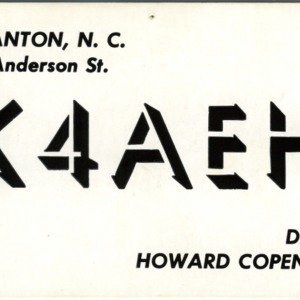 QSL Card from K4AEH, Morganton, N.C., to W4ATC, NC State Student Amateur Radio