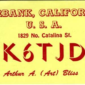 QSL Card from K6TJD, Burbank, Calif., to W4ATC, NC State Student Amateur Radio