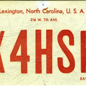 QSL Card from K4HSK, Lexington, N.C., to W4ATC, NC State Student Amateur Radio