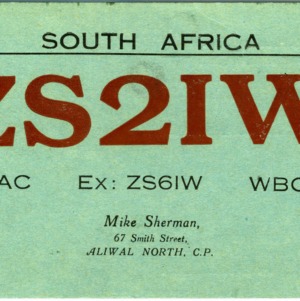 QSL Card from ZS2IW, Aliwal North, South Africa, to W4ATC, NC State Student Amateur Radio