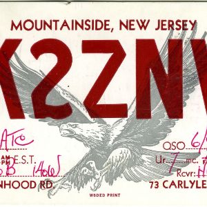 QSL Card from K2ZNV, Mountainside, N.J., to W4ATC, NC State Student Amateur Radio