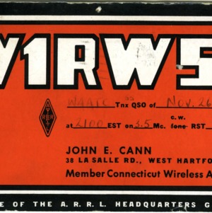 QSL Card from W1RWS, West Harford, Conn., to W4ATC, NC State Student Amateur Radio