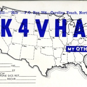QSL Card from K4VHA, Carolina Beach, N.C., to W4ATC, NC State Student Amateur Radio