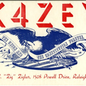 QSL Card from K4ZEY, Raleigh, N.C., to W4ATC, NC State Student Amateur Radio