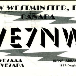 QSL Card from VE7NW, New Westminster, Canada, to W4ATC, NC State Student Amateur Radio