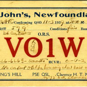 QSL Card from VO1W, St. John's, Canada, to W4ATC, NC State Student Amateur Radio