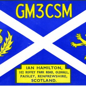 QSL Card from GM3CSM, Paisley, Scotland, to W4ATC, NC State Student Amateur Radio