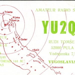 QSL Card from YU2QZ, Pula, Yugoslavia, to W4ATC, NC State Student Amateur Radio