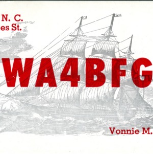QSL Card from WA4BFG, Raleigh, N.C., to W4ATC, NC State Student Amateur Radio