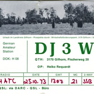 QSL Card from DJ3WV, Gifhorn, Germany, to W4ATC, NC State Student Amateur Radio