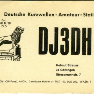 QSL Card from DJ3DH, Gottingen, Germany, to W4ATC, NC State Student Amateur Radio