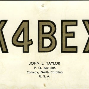 QSL Card from K4BEX, Conway, N.C., to W4ATC, NC State Student Amateur Radio