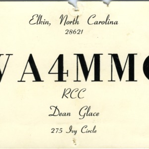 QSL Card from WA4MMO, Elkin, N.C., to W4ATC, NC State Student Amateur Radio