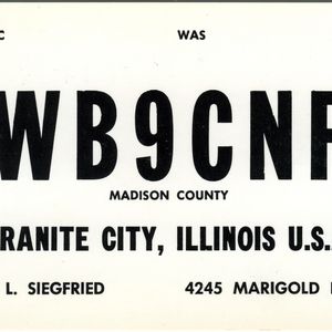 QSL Card from WB9CNF, Granite City, Ill., to W4ATC, NC State Student Amateur Radio