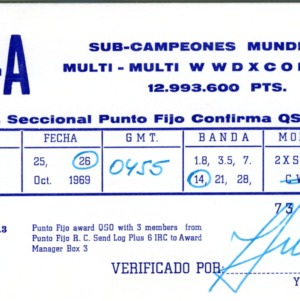 QSL Card from 4M1-A, Punto Fijo, Venezuela, to W4ATC, NC State Student Amateur Radio