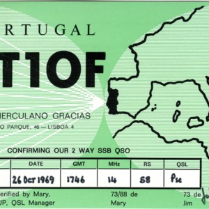 QSL Card from CT1OF, Lisboa, Portugal, to W4ATC, NC State Student Amateur Radio