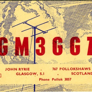QSL Card from GM3GGZ, Glasgow, Scotland, to W4ATC, NC State Student Amateur Radio