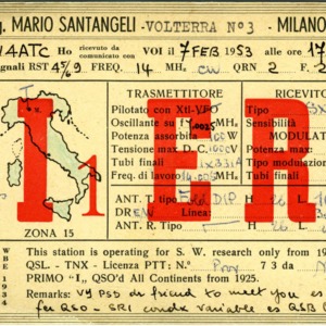 QSL Card from I1ER, Milano, Italy, to W4ATC, NC State Student Amateur Radio