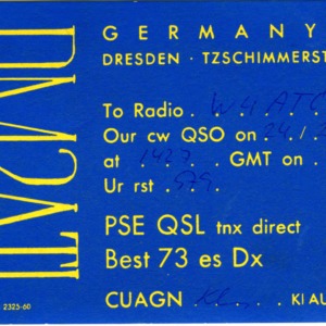 QSL Card from DM2ATL, Dresden, Germany, to W4ATC, NC State Student Amateur Radio