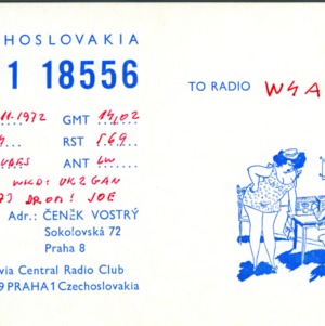 QSL Card from OK 1 18556, Praha, Czechoslovakia, to W4ATC, NC State Student Amateur Radio