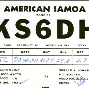 QSL Card from KS6DH, Pago Pago, American Samoa, to W4ATC, NC State Student Amateur Radio