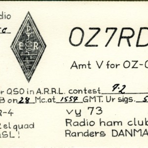 QSL Card from OZ7RD, Randers, Denmark, to W4ATC, NC State Student Amateur Radio