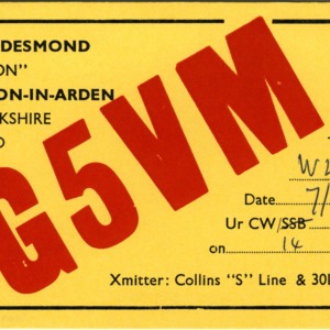QSL Card from G5VM, Hampton-In-Arden, England, to W4ATC, NC State Student Amateur Radio