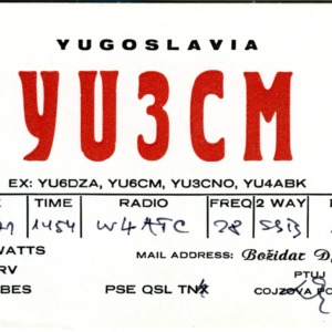 QSL Card from YU3CM, Ptuj, Yugoslavia, to W4ATC, NC State Student Amateur Radio