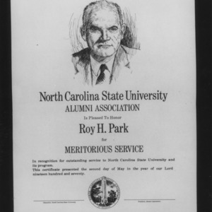 Certificate for Roy H. Park from NC State Alumni Association