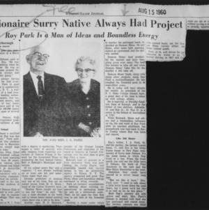 Winston-Salem article on Roy Parker's parents, I. A. and Laura Park