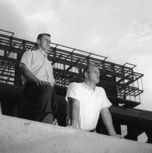 Football co-captains Bill James and Gary Rowe in stadiums