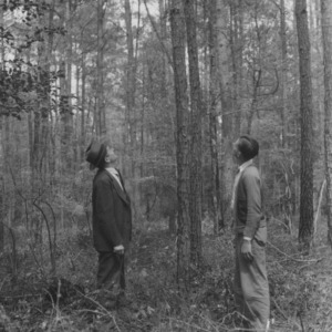 J.P. Stovall and Paul King, 4-h Club member of Sampson County, look over Paul's timber thinning project wich was conducted in competition for the award trip to Georgetown.