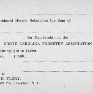 North Carolina Forestry Association membership entry card