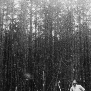 Man in front of Virginia scrub pine
