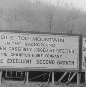 Billboard sign notifying logging of Double-Top-Mountain
