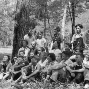 Group of Johnston County club members on forestry field trip with Assistant Extension Forester, White Lake Camp, July 1936