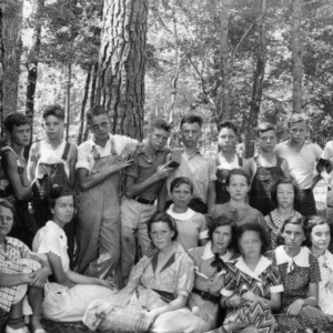 Group of Johnston County club members on forestry field trip with Assistant Extension Forester, White Lake Camp, July 1936