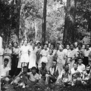 Pender County 4-H Club members attending Farm Forestry lecture at White Lake Camp - 1936