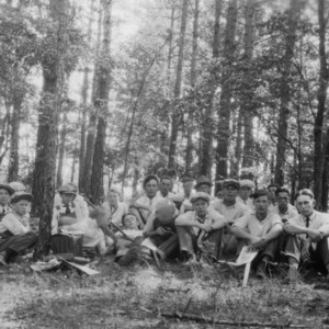Farm Club Boys at Tri-County Encampment studying management of the farm forest July 1926