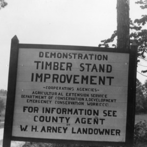 Sign for Timber Stand Improvement demonstration on farm