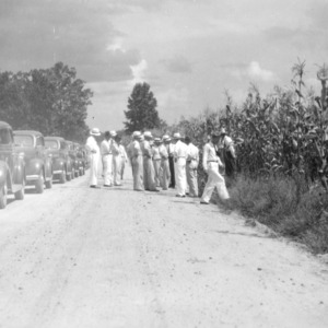 Rockingham farmers examing terraced corn fields on farm of J. E. Goolsby